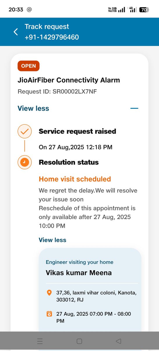 GermanShri's tweet photo. @JioCare I think the same guy told me they did not come today you cantact who will install ur jio fiber i ask to my child for that complain he told me morning 10 am the fiber not working when he race complain only 7 pm to 8 pm slot available we are waiting for whole day but problem not re https://t.co/QUQT1jwn3u