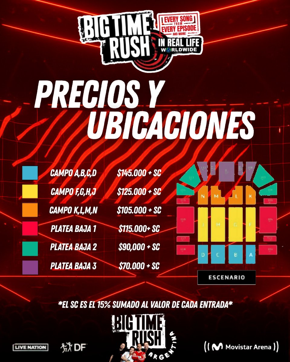 BTRargento's tweet image. ✨Ya tenemos los PRECIOS para ver a Big Time Rush en el Movistar Arena 🎶✨
(Los precios publicados no incluyen el 15% de cargo por servicio)

Y vos… ¿a qué sector vas a ir? 🩷🇦🇷 #BigTimeRush