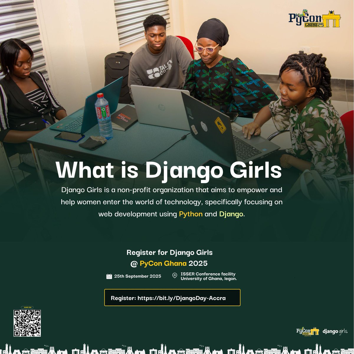 PyconGhana's tweet image. 🤔 What is Django Girls?
A beginner-friendly workshop that helps women learn web development with Python & Django in a fun, supportive space. 💛
📅 Sept 25 | At #PyConGhana2025
🔗 Register: bit.ly/DjangoDay-Accra
#PythonGhana2025
#PyConGhana2025