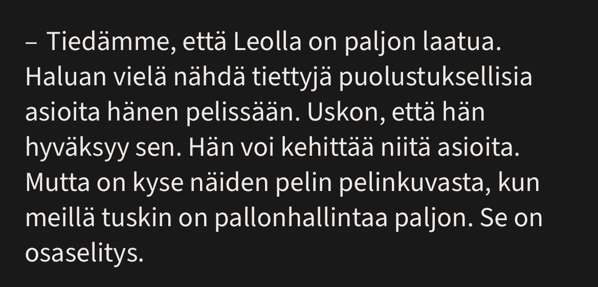 Okei, vielä vika juttu #Huuhkajat valintoihin:

Eikö nämä kaksi asiaa ole aika pahasti ristiriidassa? Friisin mukaan Walta voi kehittää jotain mystisiä asioita pelissään päästäkseen Huuhkajiin (Lähde: IS) mutta pelaajaan itseen ei kukaan ole ollut yhteydessä.

Niin laiskaa.