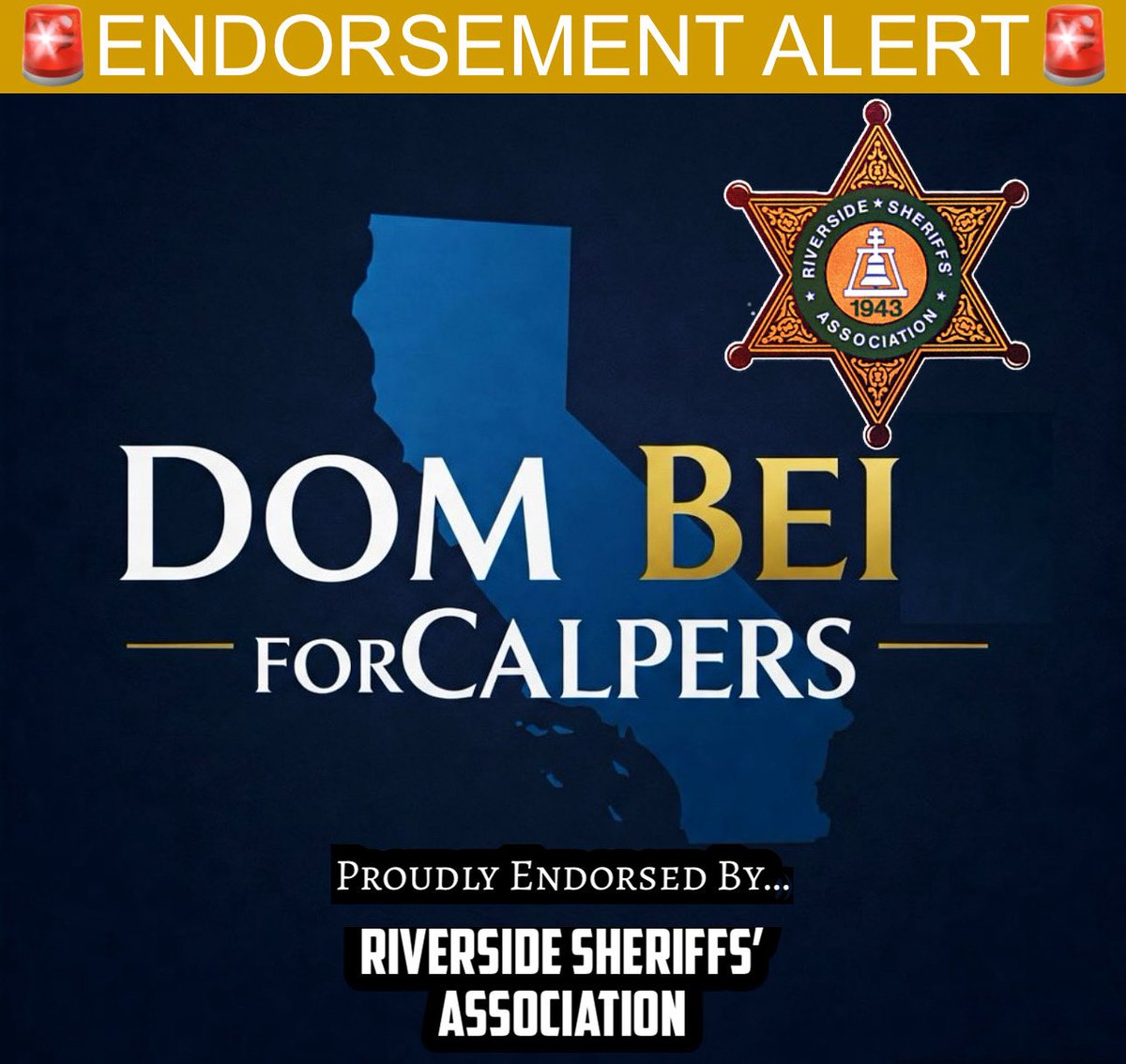 DomBeiforCalPERS (@domforcalpers) on Twitter photo 𝐁𝐑𝐄𝐀𝐊𝐈𝐍𝐆: 🚨Dom Bei for CalPERS 2025 endorsed by the Riverside Sheriffs’ Association! 
The Riverside Sheriffs’ Dept is the third largest Sheriff’s Department in California, with a coverage area of over 8,000 sq. miles! 𝐁𝐑𝐄𝐀𝐊𝐈𝐍𝐆: 🚨Dom Bei for CalPERS 2025 endorsed by the Riverside Sheriffs’ Association! 
The Riverside Sheriffs’ Dept is the third largest Sheriff’s Department in California, with a coverage area of over 8,000 sq. miles!