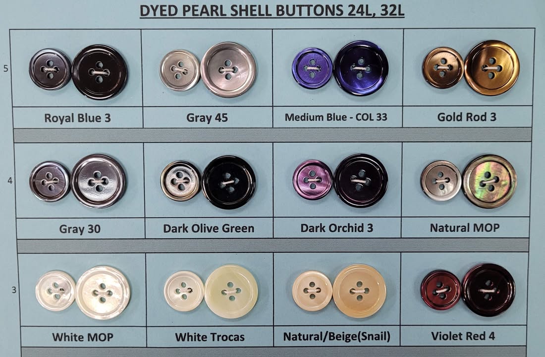 ywbutton's tweet image. Brilliant vivid 12 colors of Dyed Pearl Suit Buttons Sizes 24L for sleeves and 32L for body of suit.
Available in dozen or gross, shop now while stock lasts at zurl.co/YygnU