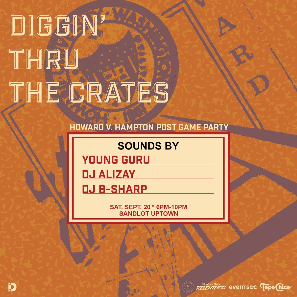 9 | 20 The Diggin’ is back &amp;  kickin’ off the weekend at @sandlotuptown w/ the Howard vs Hampton rivalry celebration! @youngguru763 x @djalizay + @djb_sharp - it’s HBCU vibes! + Live broadcast from <a href="/TrapBradshaw/">Trap Bradshaw</a>  #ADHD
Tix 👉🏾 posh.vip/e/diggin-thru-…