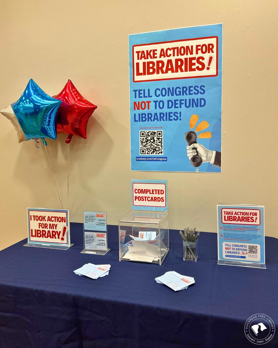 RivFreeLibrary's tweet image. 📢 Still time to take action! Fill out a postcard starting “My library is important to me because…” ✍️ Share your story &amp;amp; tell Congress why libraries matter. Campaign ends Fri, Aug 29th. Make your voice count!

#RiverheadFreeLibrary