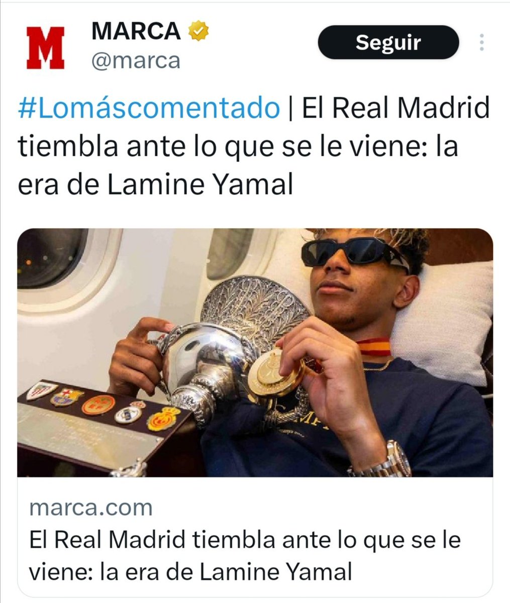 _Benito___'s tweet photo. La "era d Lamine Yamal".
¿Habéis escuchado alguna vez hablar d la "era Vinicius"?
Pues desde q debutó el brasileño el Madrid lleva 14 títulos (2 UCL), mientras q el Barsa ha ganado 7 (ninguna UCL).

Estos son los medios madridistas q atacan a Lamine y defienden a Vini 👇 https://t.co/9JRRQARnkV
