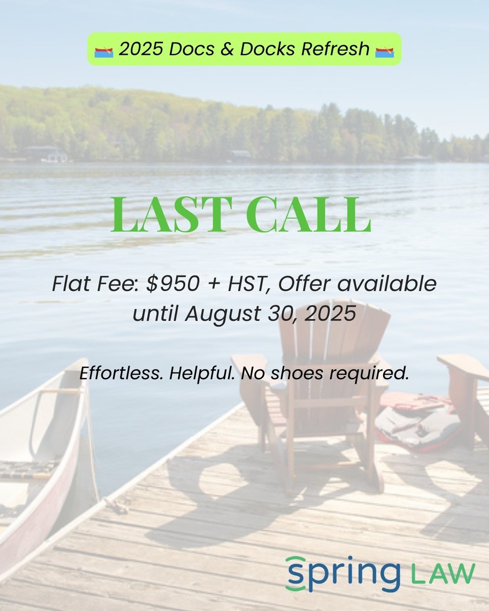 🚨 Last Call! 🚨

Docs &amp; Docks Refresh closes August 30

For $950, we’ll:
✅ Review &amp; update one employment agreement
✅ Lightly revise one workplace policy
✅ Provide a summary of changes
✅ Walk you through it all on a 30-minute call

📩 DM us or drop a 🛶 in the comments!