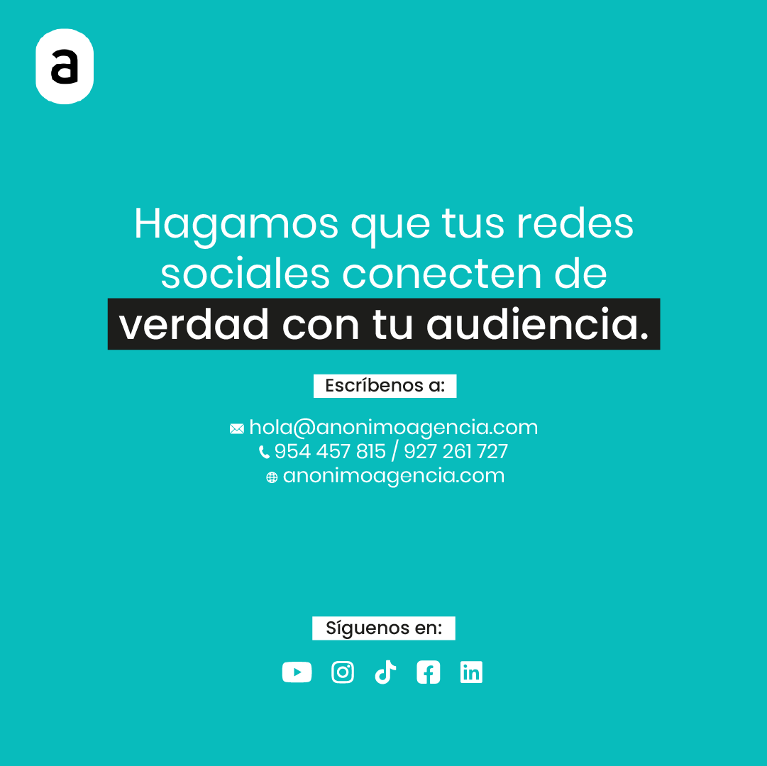 ¿Tus publicaciones solo tienen 3 me gusta? 😬

Convierte tus redes en un imán de clientes con nosotros🚀✨

¡Contáctanos! 

📩 hola@anonimoagencia.com
📲 954 457 815 / 927 261 727
🌐 anonimoagencia.com

#ComunicaciónInterna #Creatividad #RedesInternas #AnonimoAgencia