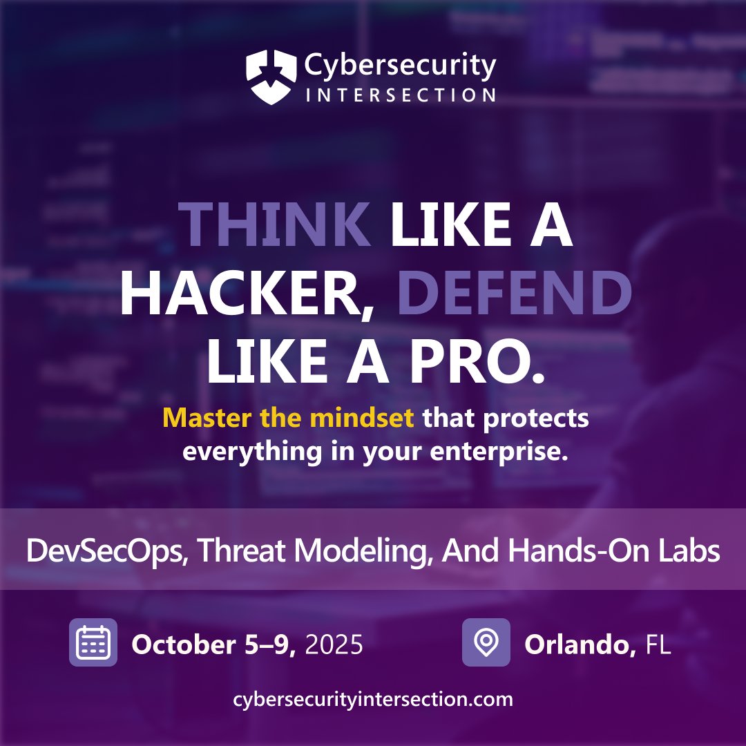 Cyber_sec_conf's tweet image. Think like a hacker. Defend like a pro. Master the mindset that protects everything in your enterprise.

Upskill your security game at #CybersecurityIntersection in Orlando. 👉 cybersecurityintersection.com #InfoSec #ZeroTrust #DevSecOps #Aisecurity