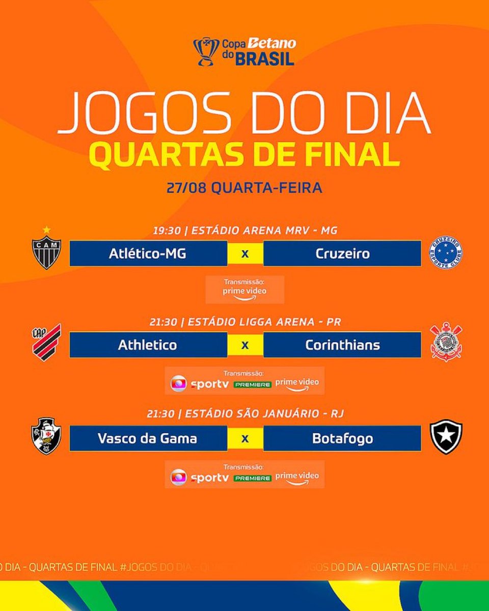 Three Copa do Brasil Quarter finals take place today, including the Clássico Alvinegro and Clássico Mineiro 🎇