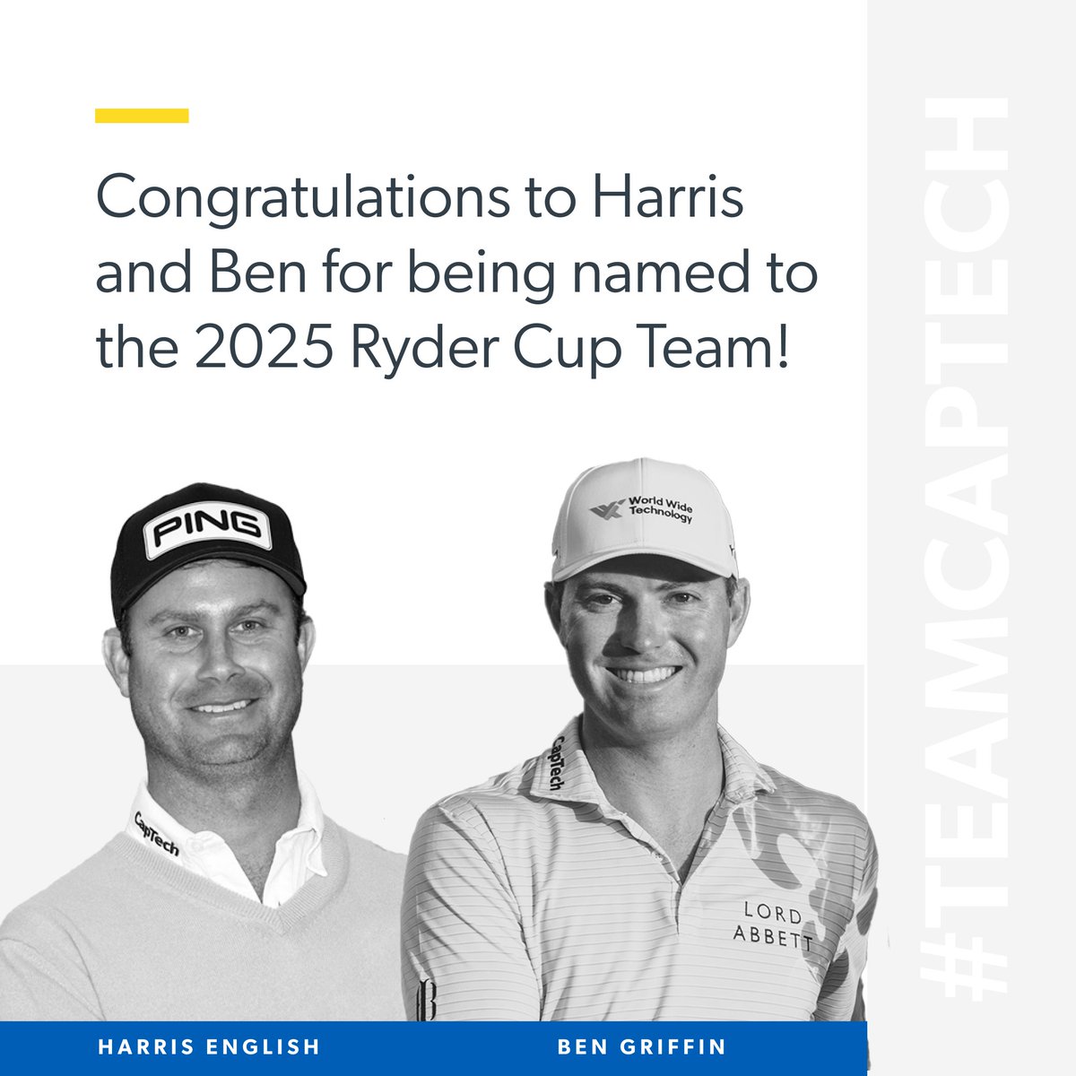 CapTech_Tweets's tweet image. It's a big day for #TeamCapTech! Congratulations to @Harris_English and @bengriffingolf for being named to the 2025 Ryder Cup Team!