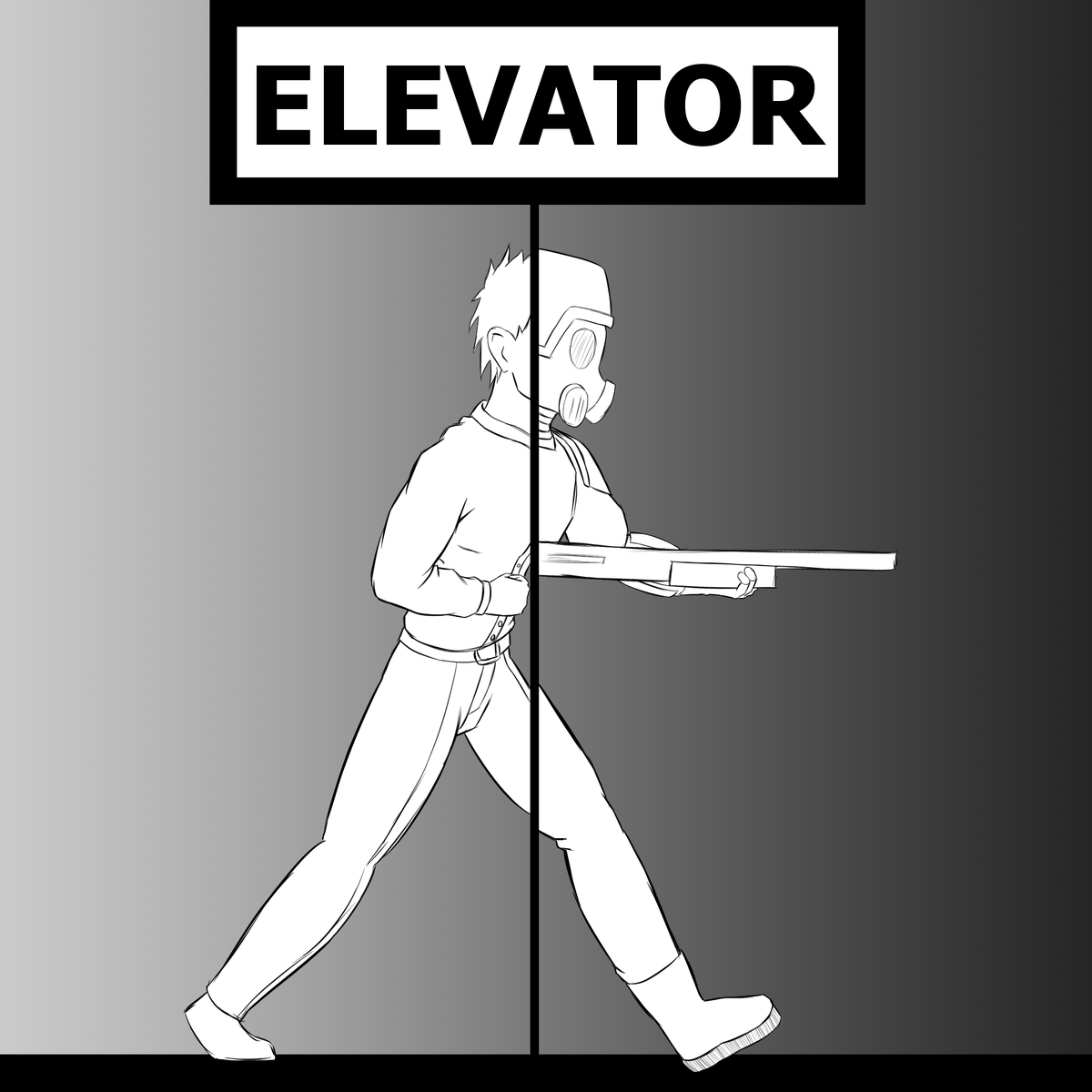 Boceto para una ilustración de Elevator, un comic del que formo parte