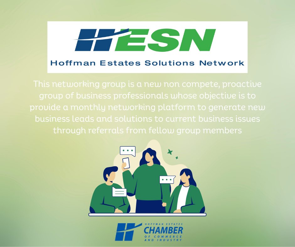 Let’s build business through relationships. Want in? Contact us today to visit a meeting.

#HESN #StrategicNetworking #HoffmanEstatesChamber