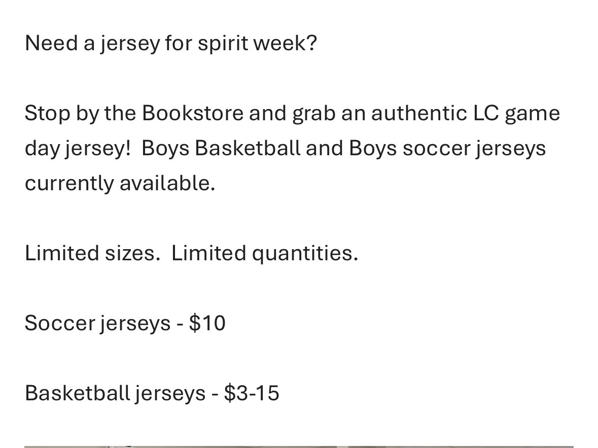 LC Freshmen School (@freshmanlc) on Twitter photo Need a jersey for jersey day tomorrow? No problem! Stop by the bookstore! See the second picture for details! π»π₯<a href="/LCHSAthletics/">LCHSAthletics</a> <a href="/LCHSBears/">Lawrence Central</a> <a href="/ltgoodnews/">LT Schools</a> <a href="/lcbearsguidance/">LC Guidance</a> Need a jersey for jersey day tomorrow? No problem! Stop by the bookstore! See the second picture for details! π»π₯<a href="/LCHSAthletics/">LCHSAthletics</a> <a href="/LCHSBears/">Lawrence Central</a> <a href="/ltgoodnews/">LT Schools</a> <a href="/lcbearsguidance/">LC Guidance</a>