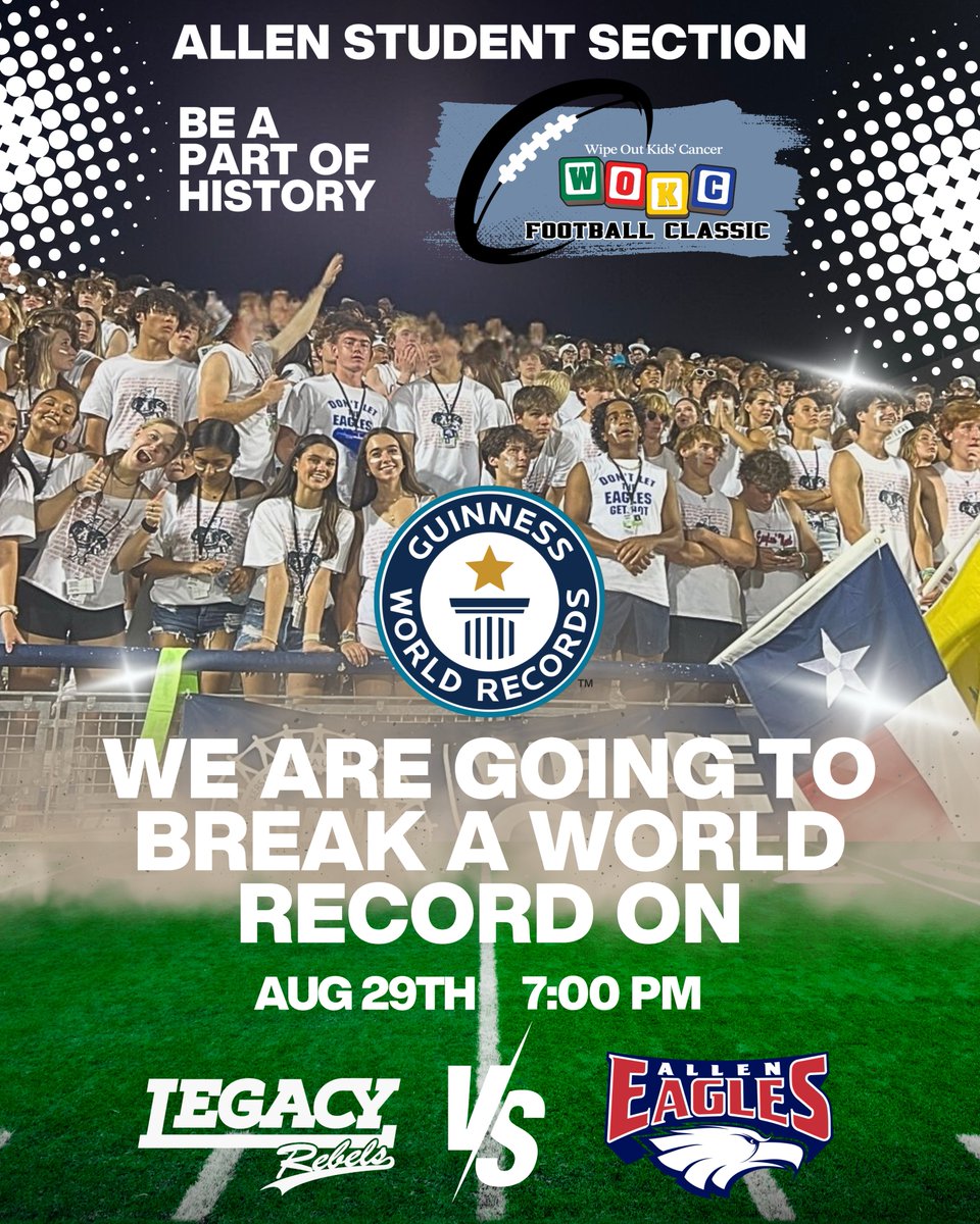 Wipe Out Kids' Cancer Football Classic (@wokcfbclassic) on Twitter photo <a href="/Allen_ISD/">Allen ISD</a> @Curtiscougars <a href="/FordMustangsPTA/">Ford MS PTA</a> <a href="/EMSHuskies/">EMSHuskies</a> <a href="/ErecksonMSPTA/">Ereckson Middle School PTA - Allen, TX</a> Calling all Allen ISD Middle School Students & their families. Come be a part of something special on Friday night! <a href="/Allen_ISD/">Allen ISD</a> @Curtiscougars <a href="/FordMustangsPTA/">Ford MS PTA</a> <a href="/EMSHuskies/">EMSHuskies</a> <a href="/ErecksonMSPTA/">Ereckson Middle School PTA - Allen, TX</a> Calling all Allen ISD Middle School Students & their families. Come be a part of something special on Friday night!