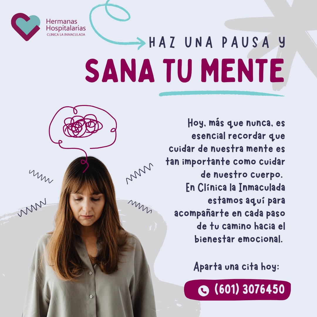 HHINMACULADA's tweet photo. Si te sientes abrumado, triste o ansioso, recuerda que hay profesionales dispuestos a escucharte y a guiarte. Juntos, podemos construir un camino hacia el bienestar.
¡Tu paz mental es una prioridad! No dudes en buscar ayuda profesional. Estamos aquí para apoyarte.
#SaludMental https://t.co/BGm7N215gO