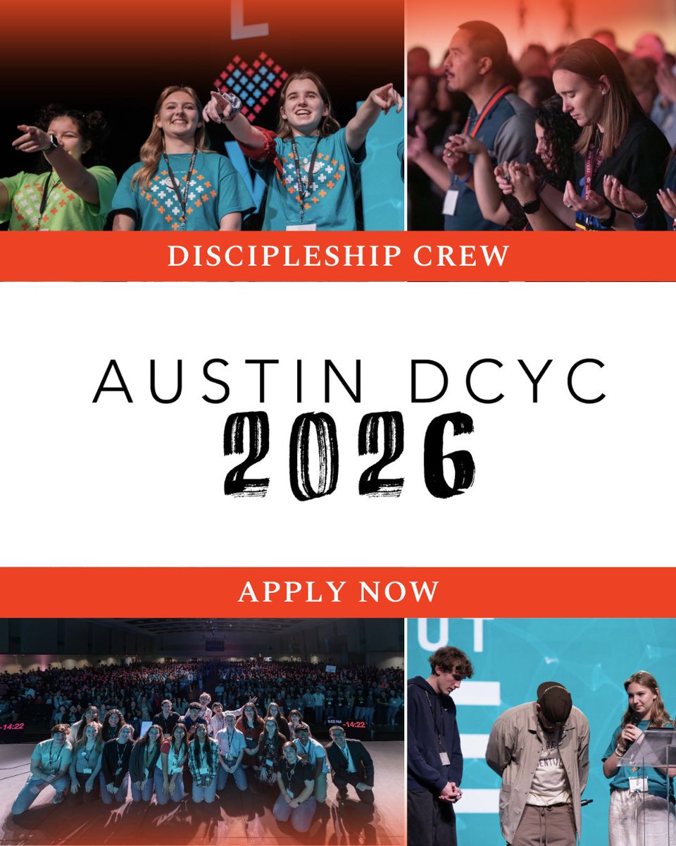 Applications are open for the 2026 DCYC Discipleship CREW!

10th–12th graders who’ve attended DCYC before can apply to serve on stage &amp; behind the scenes—making DCYC unforgettable while growing in faith + leadership.

Applicantions open through Sept 30 ➡️ austindiocese.org/dcyc-disciples…
