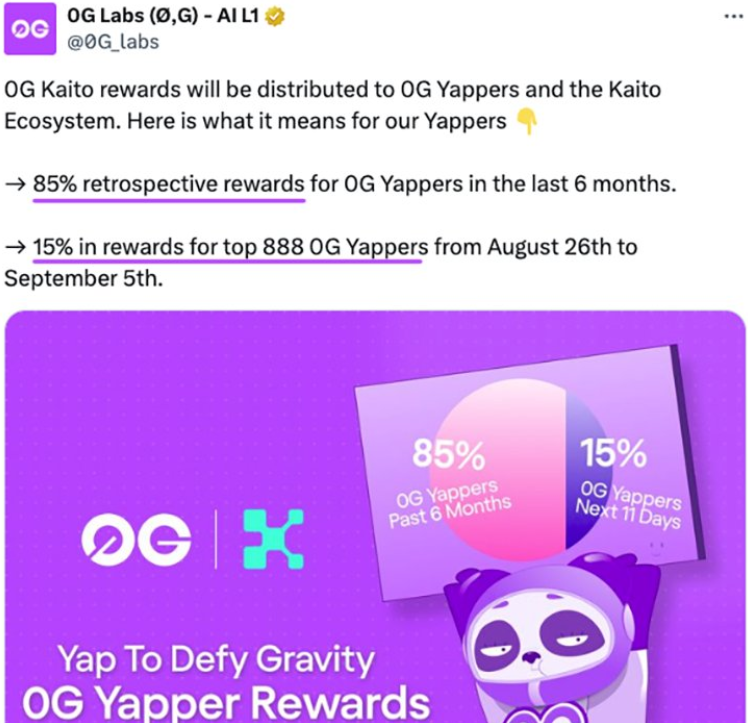 Info które ucieszy tzw. "Yappers" 😎

o ile oczywiście działacie przy <a href="/0G_labs/">0G Labs (Ø,G) - AI L1</a> 

Projekt 0G Labs ogłosił nagrody dla Kaito Yappersa na 'TGE'

Mamy dwie kategorię:

Pierwsza - 85% trafia do użytkowników 0G Yappers z ostatnich 6 miesięcy

Druga - 15% dla 888 najlepszych