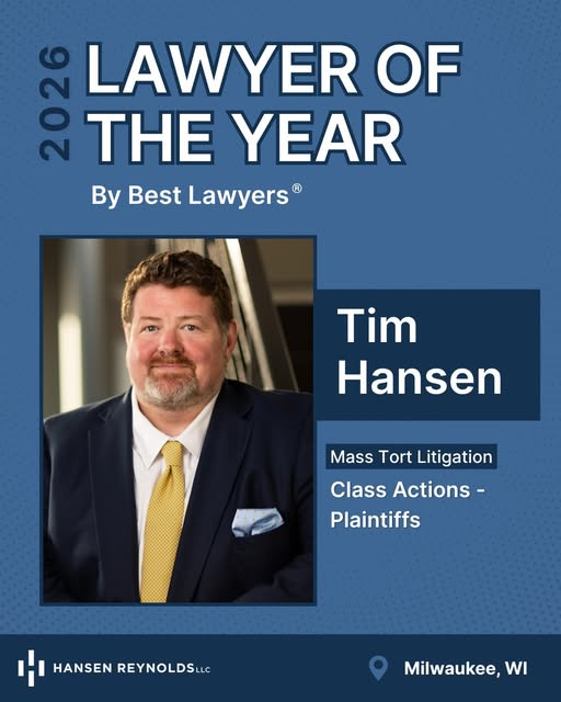 HansenReynolds's tweet photo. We are proud to announce that Tim Hansen has been named the 2026 @BestLawyers “Lawyer of the Year” in Plaintiffs Mass Tort Litigation / Class Actions for the Milwaukee area.

Please join us in congratulating Tim on this well-deserved recognition! https://t.co/XYgtAXYZj2