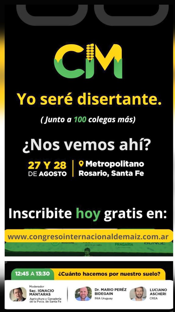 #congresointernacionaldemaiz ¿que hacemos por nuestro suelo?
Mañana mostraré la evolucion de los rendimientos históricos de los principales cultivos de <a href="/CreaSurSantaFe/">Crea Sur de Santa Fe</a>, también la pérdida de fertilidad fisico-quimica de los suelos de la región y las posibles soluciones.