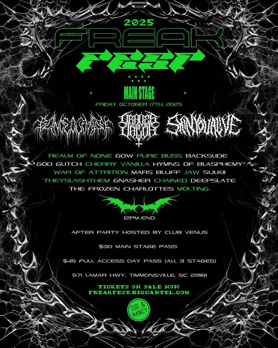 Freak Fest is Homie Fest. Day tickets are now available.
Here’s the lineup for the main stage on 10/17
Get your tickets now, don’t sleep <a href="/forthefreakssc/">For the Freaks</a>