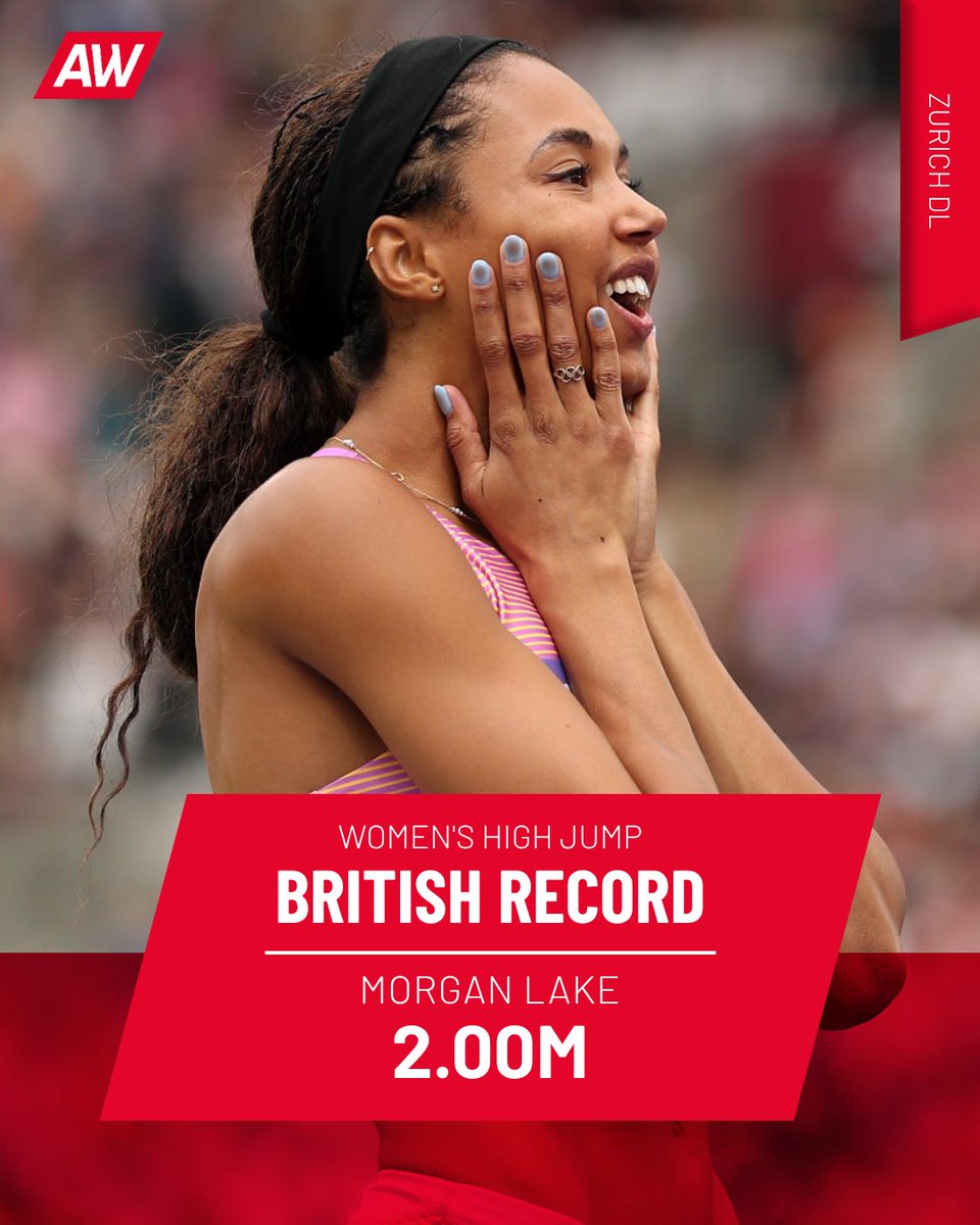 AW (@athleticsweekly) on Twitter photo BRITISH RECORD 
Morgan Lake creates history in Zurich by becoming the first ever British female athlete to clear 2.00m in the high jump 🇬🇧
She went over it on her first attempt in the Swiss city 🤯 BRITISH RECORD 
Morgan Lake creates history in Zurich by becoming the first ever British female athlete to clear 2.00m in the high jump 🇬🇧
She went over it on her first attempt in the Swiss city 🤯