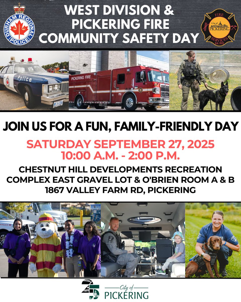 West Division DRPS (@drpswestdiv) on Twitter photo Join us: <a href="/DRPS/">Durham Regional Police</a> West Division & @Cityofpickering #PickeringFire Community Safety Day event SEPT 27; free for all ages! Emergency vehicles, police vintage cruisers, variety of DRPS Specialty Units & #community Agencies with info booths. <a href="/pickeringfirefc/">Steve Boyd</a> <a href="/stpaulsfoodbank/">St. Paul's on the Hill Community Food Bank</a> <a href="/DRPSGames/">DRP Children's Games</a> Join us: <a href="/DRPS/">Durham Regional Police</a> West Division & @Cityofpickering #PickeringFire Community Safety Day event SEPT 27; free for all ages! Emergency vehicles, police vintage cruisers, variety of DRPS Specialty Units & #community Agencies with info booths. <a href="/pickeringfirefc/">Steve Boyd</a> <a href="/stpaulsfoodbank/">St. Paul's on the Hill Community Food Bank</a> <a href="/DRPSGames/">DRP Children's Games</a>