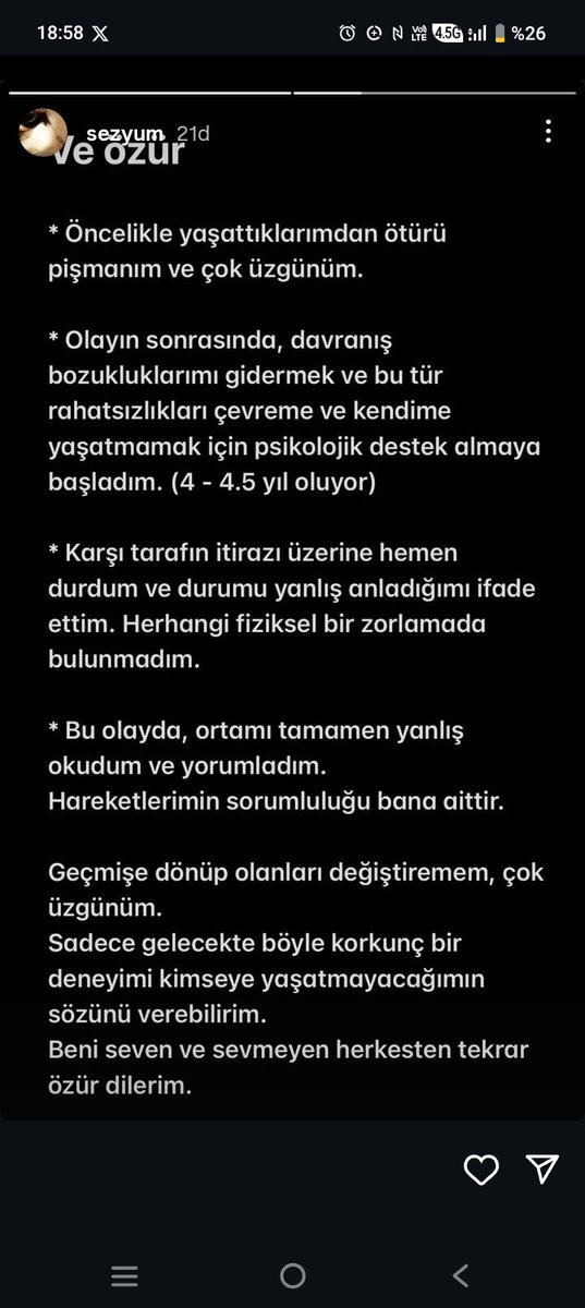 Kaan Sezyum'u çok küçük yaşlarımdan beri okurum. İfşa metni üzerine özür dilemiş ve yıllardır tedavi gördüğünü açıklamış IG üzerinden. İlerde Türkiye'nin #metoo'su olarak anacağımız bu süreçte ilk kez bir pişmanlık, özür görüyorum. El çırpalım demiyorum. Sadece hayli şaşırdım.