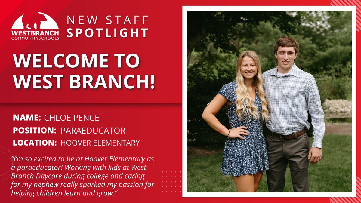 Chloe Pence is one of our new paraeducators at Hoover Elementary! 🎉

Chloe brings a wealth of experience caring for children, and we’re excited to welcome her to the team! 😀