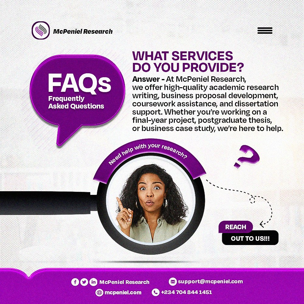 mcp_research's tweet image. FAQs.
Need help with your research? Let&apos;s help you; DM or Call us on +234 704 844 1451.

#research #mcr #mcpeniel #academic #diaspora #business #academicresearch #businessresearch #student #august #BusinessGrowth #ResearchMatters #McPenielSolutions #FAQs