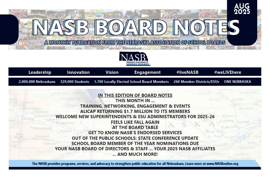 Nebraska Association of School Boards (@nasbonline) on Twitter photo 😃 - August Board Notes! Read now at ...
💻 - nasb.enviseams.com/docs/default-s… 😃 - August Board Notes! Read now at ...
💻 - nasb.enviseams.com/docs/default-s…