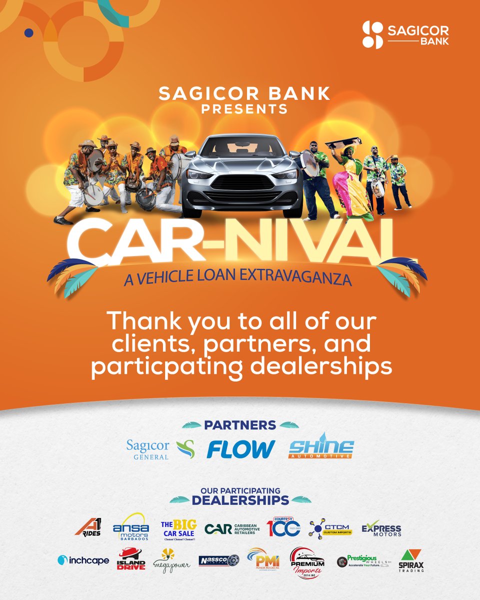 If you’re still looking for a vehicle, Sagicor Bank continues to offer great rates on new and used car loans, with applications made quickly and easily in the Sagicor Bank Mobile App.

Visit sagicor.bank for more information.

#SagicorBank #CARnival #Barbados