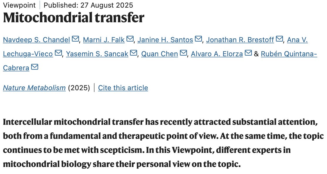 New Viewpoint in <a href="/NatMetabolism/">Nature Metabolism</a> on Mitochondria Transfer

nature.com/articles/s4225…
