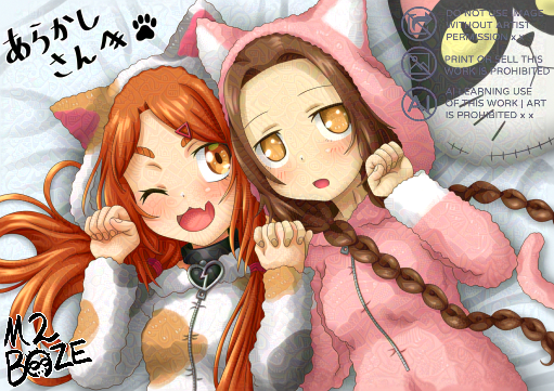 相互のあらかしさん（ｱｯﾄhonobono11hi）の代理ちゃんに、うちの猫キャラ担当の沙良ちゃんとイチャイチャにゃんにゃんさせてもらいました😻
#イラスト #illustration #よその子かわいい #うちの子もかわいい