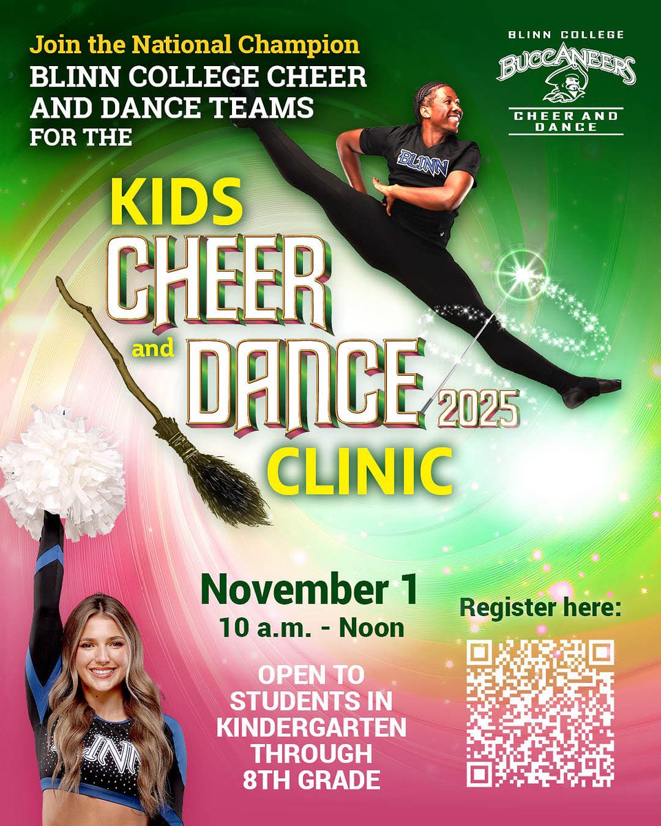 We are excited to be hosting our kids Cheer and Dance clinic again this year! Come and have a Wickedly good time with us!!! Register in our bio!! #kidsclinic #blinncheer #blinndance 🧹🫧