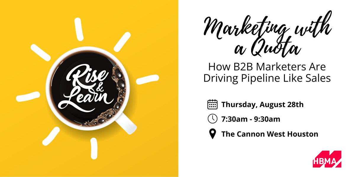 LAST CHANCE TO GET TICKETS to our Rise &amp; Learn Networking Breakfast &amp; Workshop TOMORROW.

📅 Thursday, August 28
📍 The Cannon West Houston 
🎟️ Reserve your spot today: events.humanitix.com/rise-and-learn…

#B2BMarketing #Networking #MarketingLeadership #RevenueGrowth #HBMA