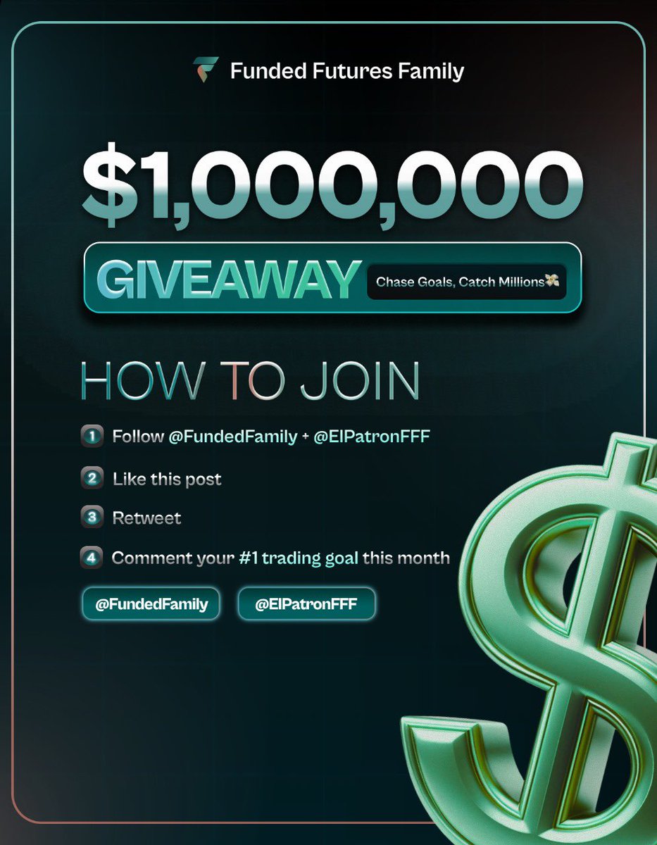 🚨 $1,000,000 GIVEAWAY 🚨

We’re loading up the FFF Fam with 8 FREE Accounts worth a total of $1 MILLION in buying power:
🔥 4 × $150K Premier
🔥 2 × $100K Elite
🔥 2 × $100K Premier

How to enter:
✅ Follow @FundedFamily + @ElPatronFFF
✅ Like this post
✅ Retweet
✅ Comment