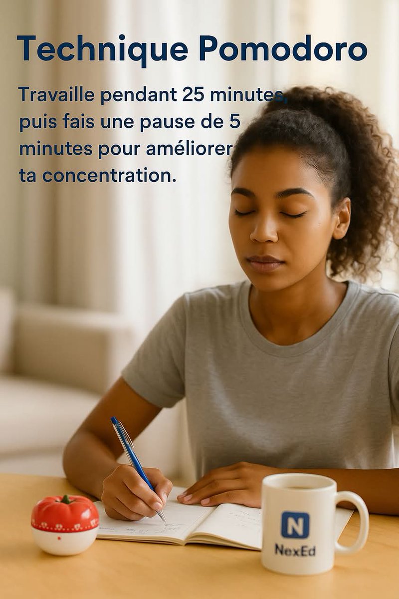 NexEd2025's tweet photo. ⏱️ 25 min focus, 5 min pause = efficacité garantie ! 🚀
👉 Essaye la technique Pomodoro et booste ta concentration dès aujourd’hui.

#NexEd #Pomodoro #Motivation https://t.co/rIZiLvsefH