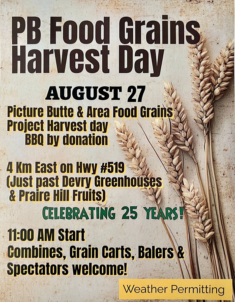 Big Harvest Bee today. 11 am combines start. BBQ already warming up.  Come on out. CFGB