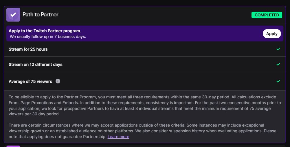 Yall. Its the end game. I need 10 more streams at the 75 or above CCV. 

See yall tonight. 8pm ET.

Lets get this checkmark.