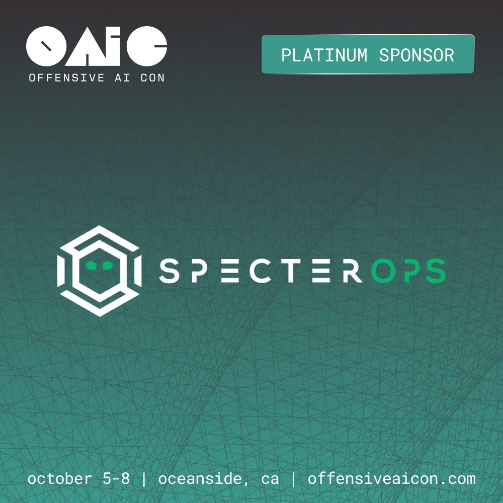 OffensiveAIcon's tweet image. Excited to announce @SpecterOps as a Platinum Sponsor for OAIC 2025! We appreciate their support in bringing the offensive AI community together this October.