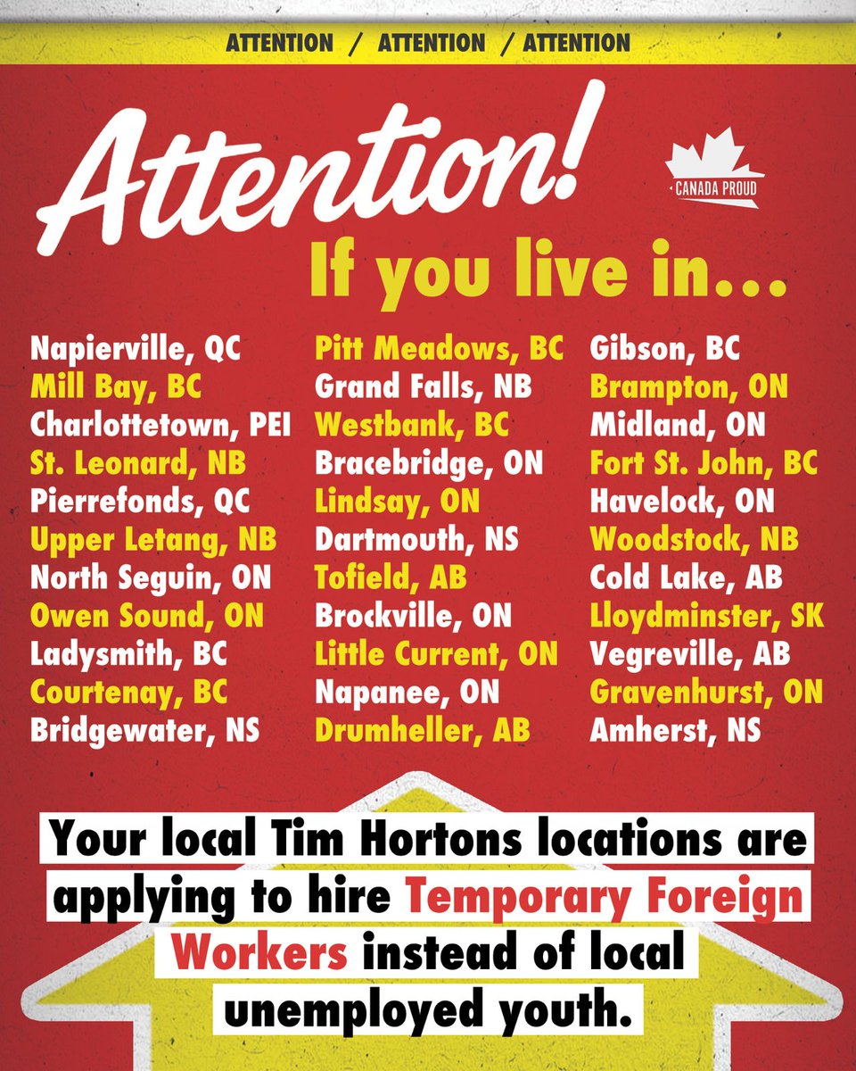 It's time to start NAMING AND SHAMING businesses like <a href="/TimHortons/">Tim Hortons</a> that hire foreigners for entry-level jobs that could easily be done by young Canadians.

Do you agree? 👍