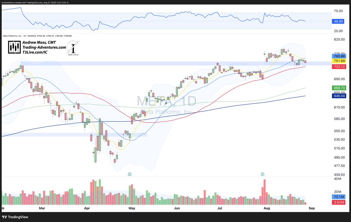 $META couldn't regain short-term momentum with the 8 and 21-day MAs overhead. 

There is some price history in this range. But it could have a date with the 50-day MA too, near $733.