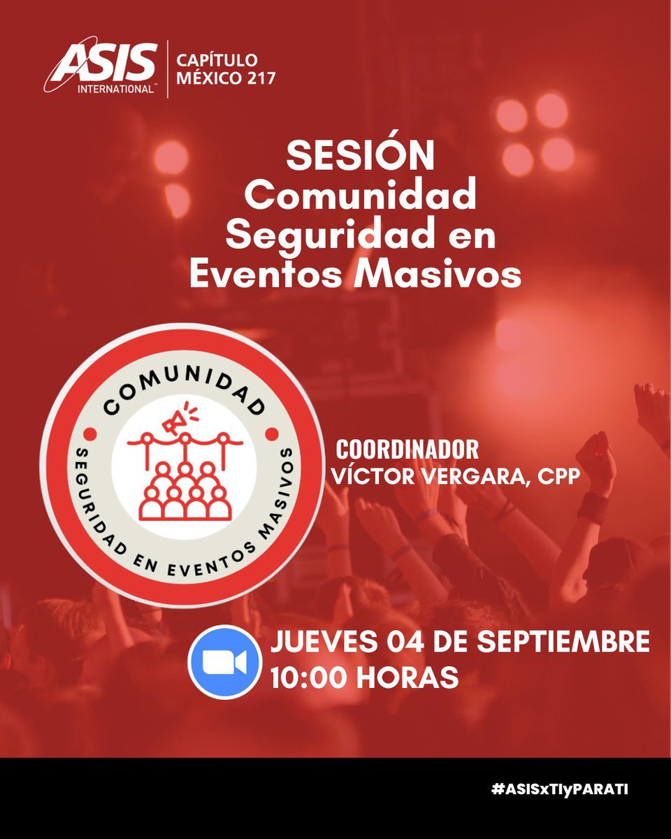 asismexico217's tweet image. Sesión – Comunidad Seguridad en Eventos Masivos
📅 4 de septiembre | 🕚 11:00 h
💻 Modalidad virtual

📲 Regístrate en la app Nexus ASIS

#ASISxTIyParaTi #EventosMasivos #SeguridadIntegral #NexusASIS