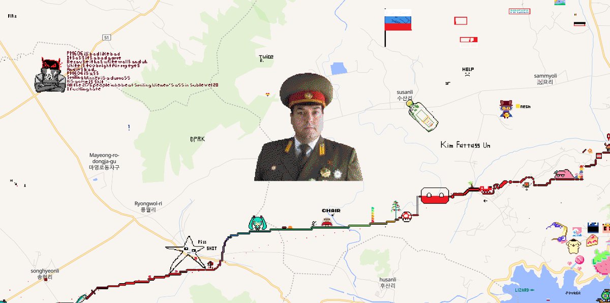 hobrero05's tweet image. Hola @DPRK_CAODEBENOS yo y unos amigos te hemos hecho en wplace en corea del norte, esperamos que te guste el dibujo, esta justo al sureste de Pionyang