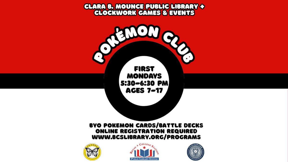 Catch us on September 8th @ 5:30PM for Pokémon Club at the Mounce, in partnership with Clockwork Games &amp; Events! Online registration required to receive one free Pokémon Booster Pack per meeting.

Register here: bit.ly/45SCBHT