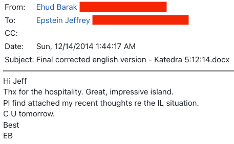 NEW: Emails hacked from the inbox of former Israeli Prime Minister Ehud Barak reveal discussions with sex offender Jeffrey Epstein, including exchanges about a trip to the disgraced financier’s private island. san.com/cc/impressive-…
