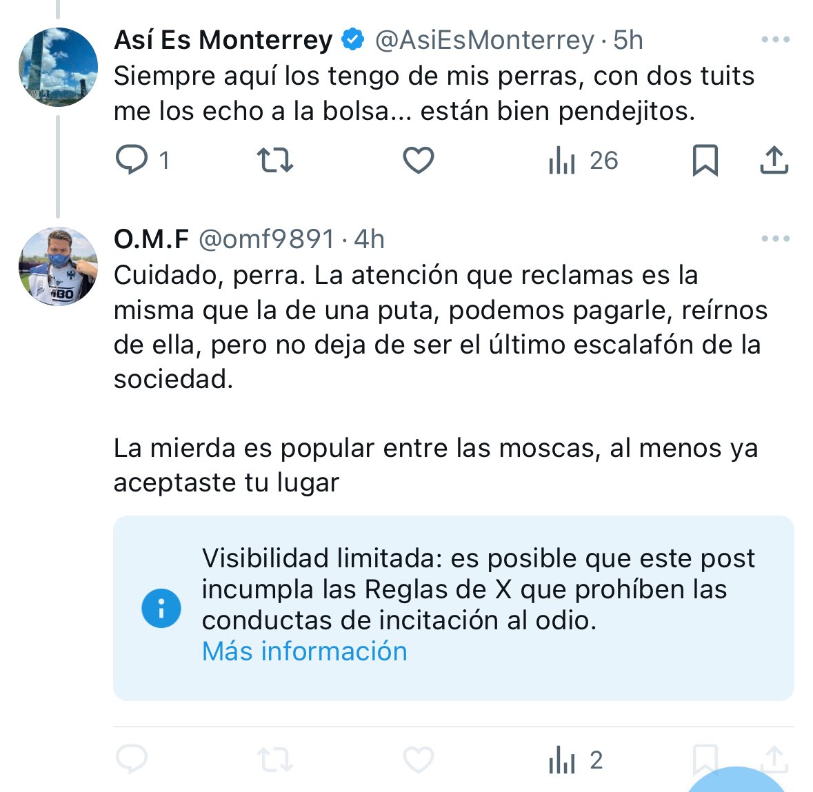 Cuando tengan dudas de que algún imbecil pasa desapercibido lo que se le dice, créanme, no lo hace. Le duele, al grado de reportar algo así.

Y me quedo satisfecho, con que la perra la tenga hasta adentro sin podérsela sacar.