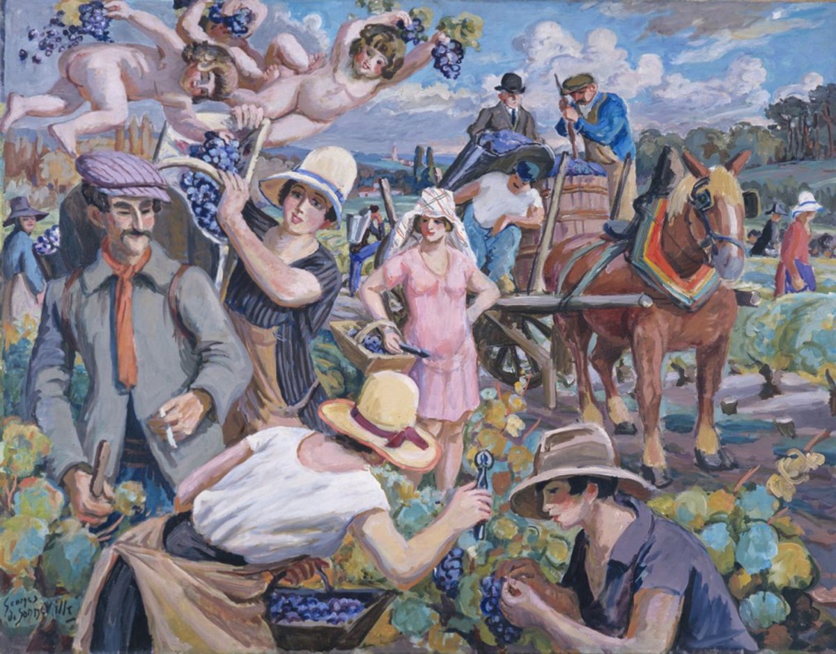 VENDANGES A MARTILLAC
Georges de Sonneville, 1927 - Musée des Beaux-arts, Bordeaux
Région des Graves, à 15 km de Bordeaux.
musee-virtuel-vin.fr/de-vigne-en-ve…