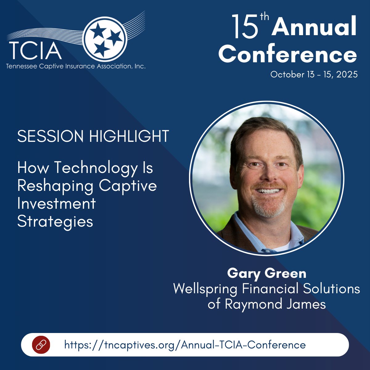 Don't miss your change to hear from Gary Green on How Technology Is Reshaping Captive Investment Strategies! Register now before Early Bird pricing ends August 29th! 

🗓 October 13–15, 2025
📍Nashville, TN

tncaptives.org/Annual-TCIA-Co…

#TCIA2025 #TNCaptives #CaptiveInsurance