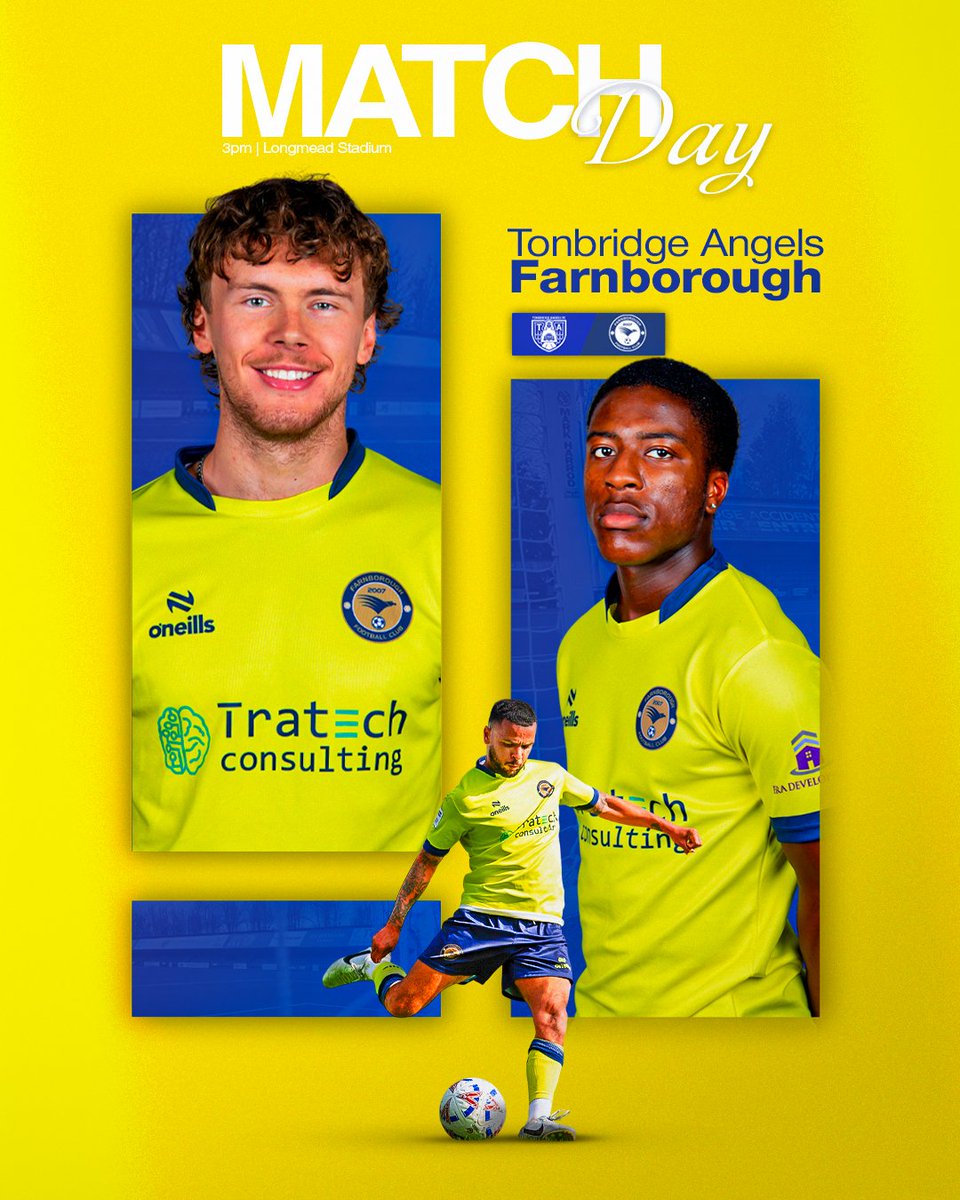 Match Day #6 🟡🔵

🆚 Tonbridge Angels
🕒 3pm
🏆 Enterprise National League South
🏟️ Yeomans Community Stadium

🎟️ farnboroughfc.co.uk/tonbridge